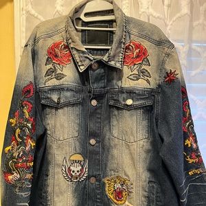 Brand:  Reason graphic embroidery denim jacket